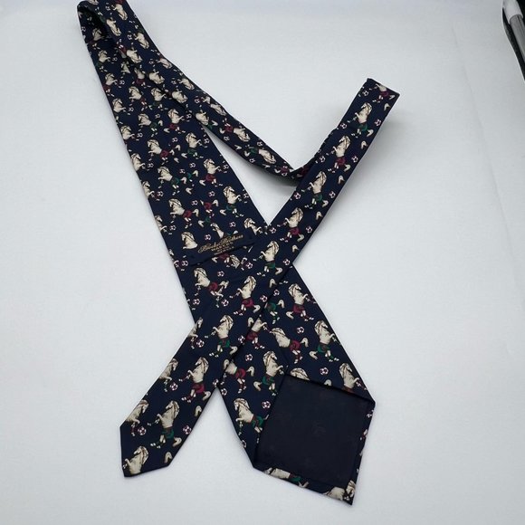 Brooks Brothers Makers Silk Navy Blue Prancing Horses Playing Soccer Mens Tie - Picture 5 of 6